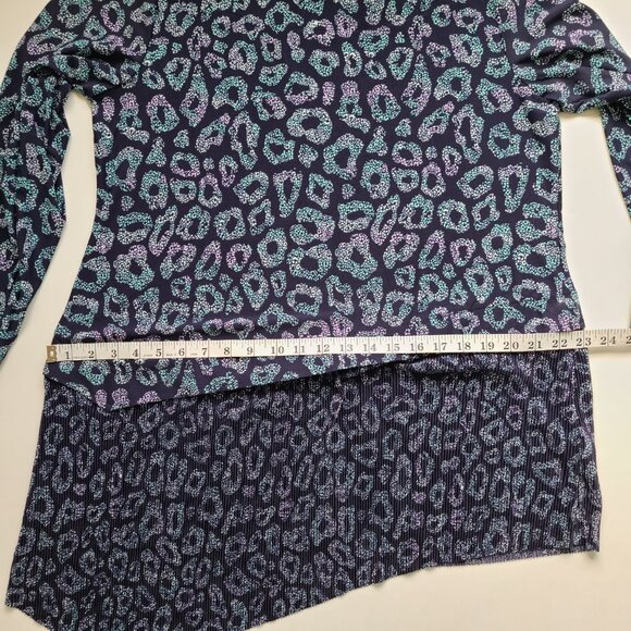 Blue Animal Print Asymmetric Tunic Top LP Petite QVC LS Office Casual Travel - Picture 9 of 13
